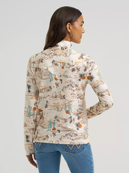 Wrangler Retro Women's Skye Performance Cream Western Print 1/4 Snap Long Sleeve Pullover 112375249