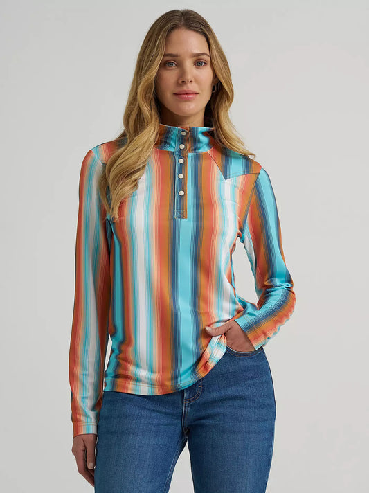 Wrangler Retro Women's Skye Performance Blue Serape Print 1/4 Snap Long Sleeve Pullover 112375250