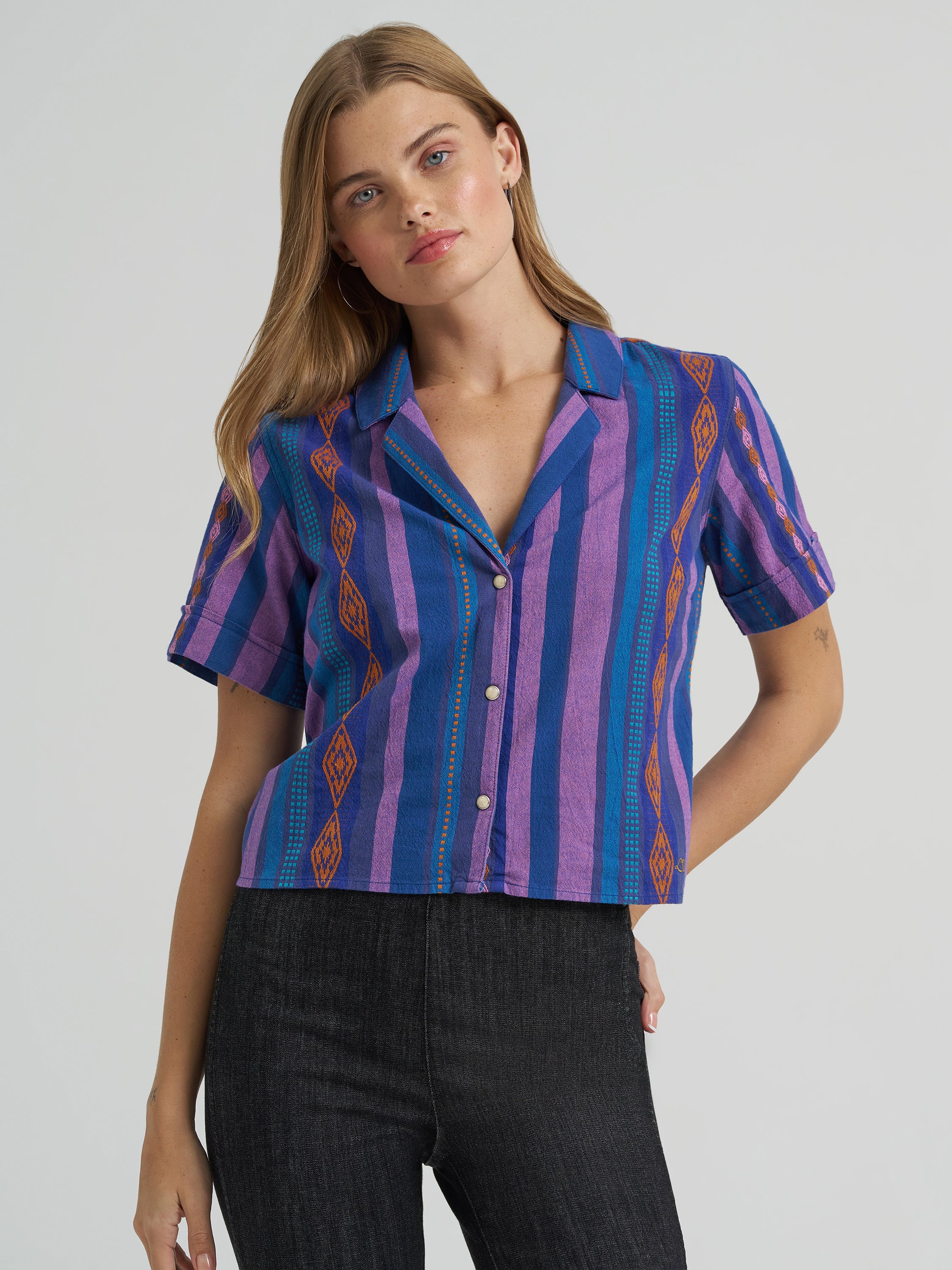 Wrangler X Lainey Wilson Women's Blue & Lavender Western Stripe
