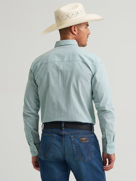 Wrangler X Cody Johnson Light Green Mini Stripe Classic Fit Button Long Sleeve Western Shirt 1123578971