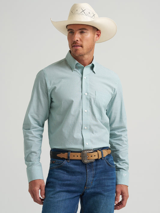 Wrangler X Cody Johnson Light Green Mini Stripe Classic Fit Button Long Sleeve Western Shirt 1123578971
