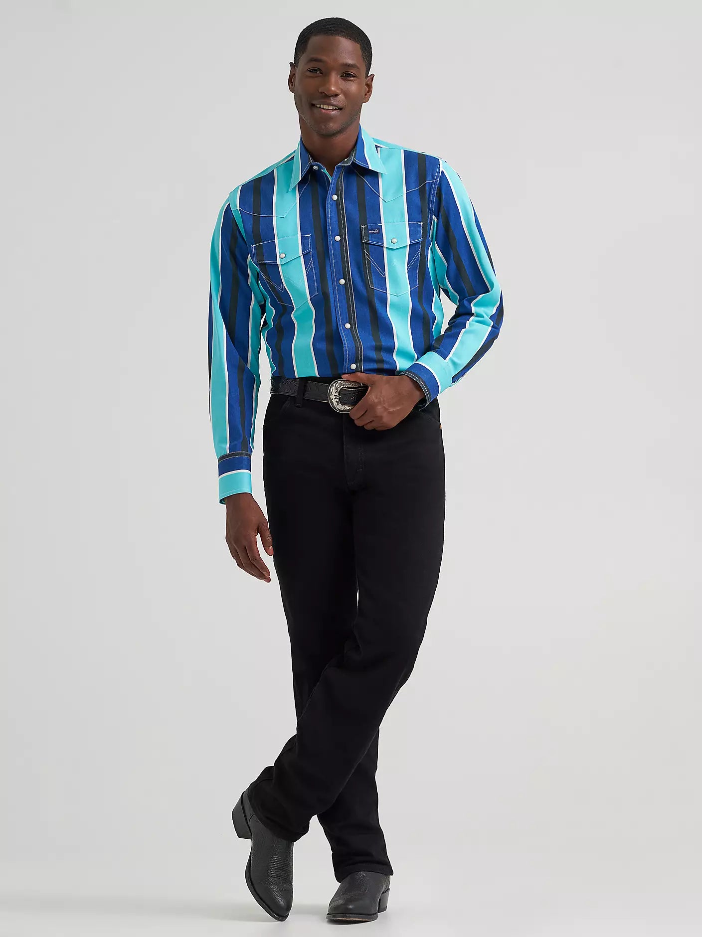 Wrangler Men's Cobalt Storm Blue Striped Vintage Brushpopper