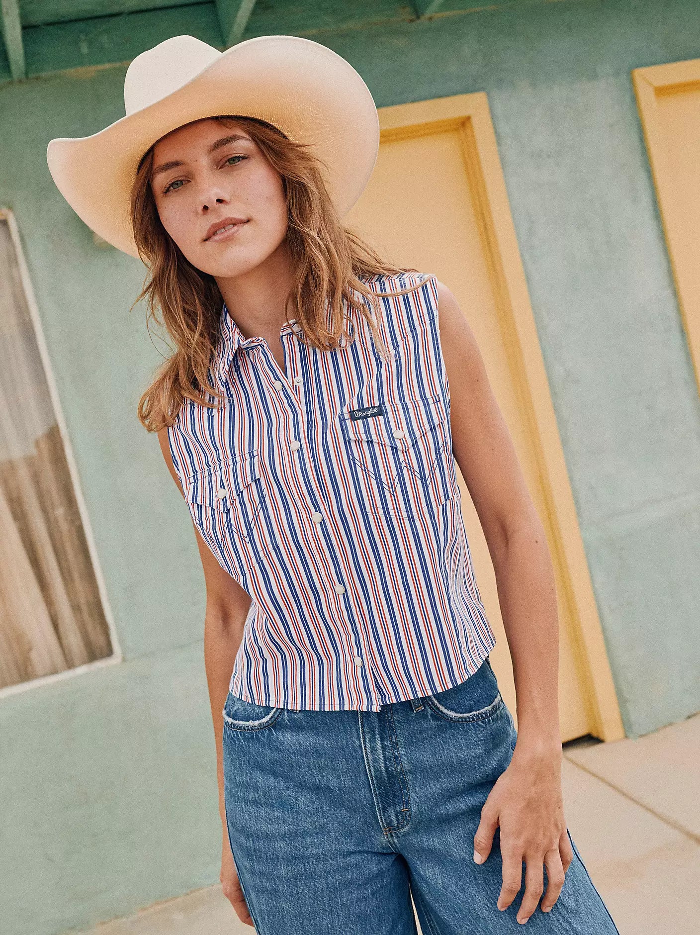 Wrangler Retro Women's Red White Blue Brushpopper Stripe Slim Fit