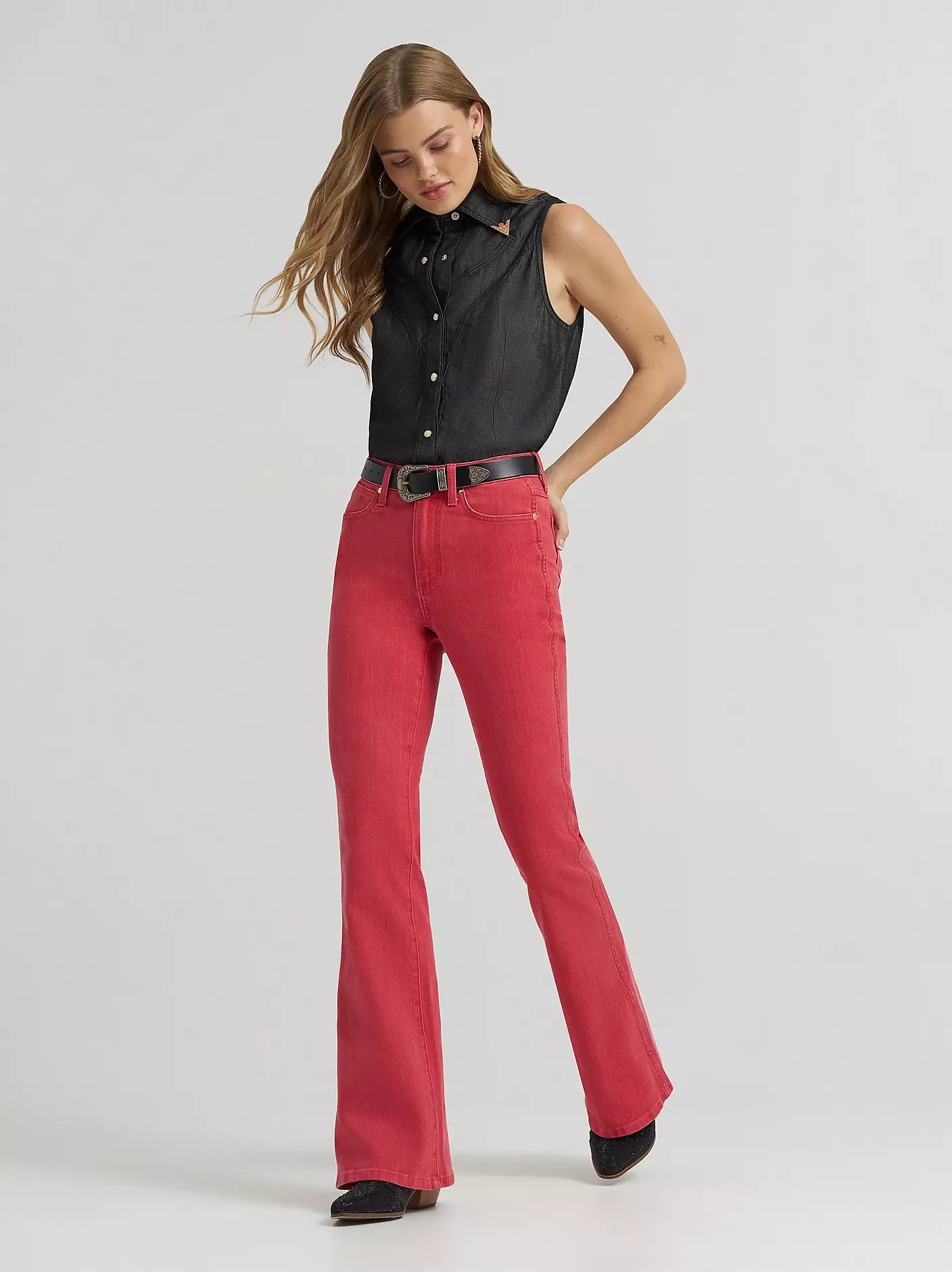 Wrangler X Lainey Wilson Women's Red High-Rise Slim Fit Flare