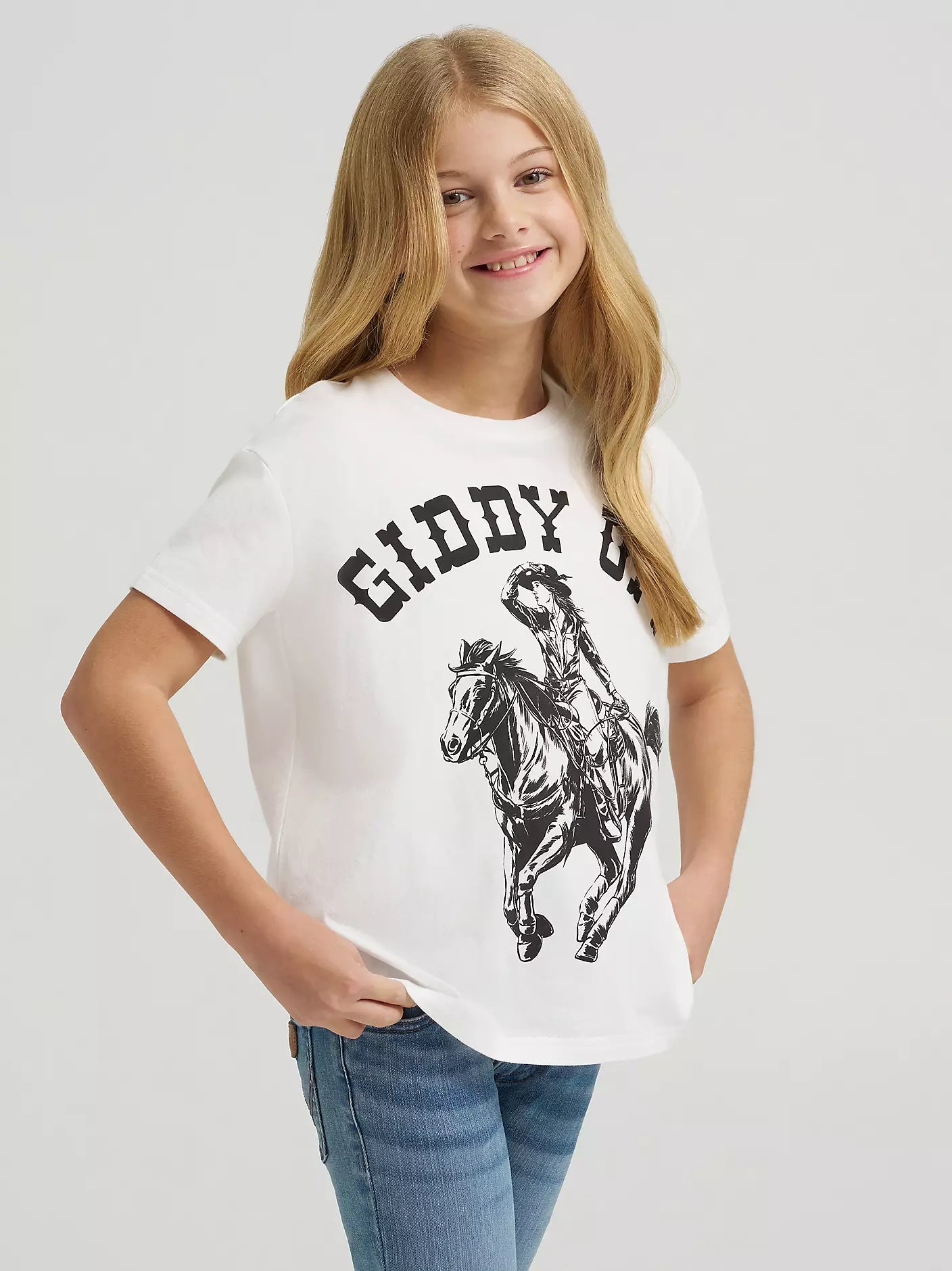 Wrangler X Girl's Lainey Wilson White 'Giddy Up' Graphic Short Sleeve Tee 112380500