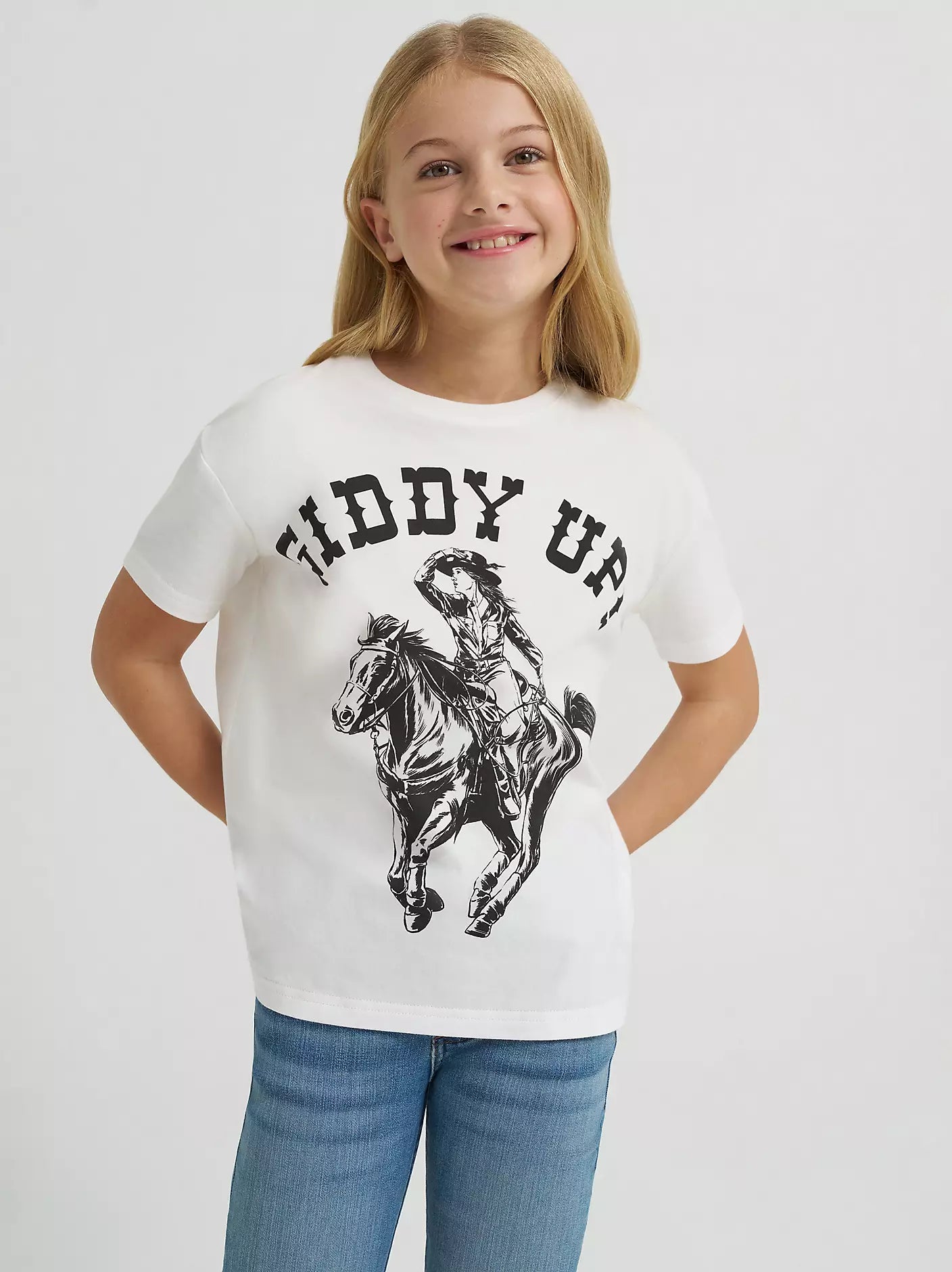 Wrangler X Girl's Lainey Wilson White 'Giddy Up' Graphic Short Sleeve Tee 112380500