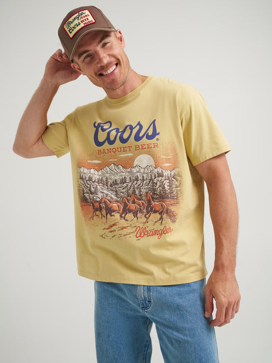 Wrangler x Coors2.0 Unisex Tan Western Scenic Mountains Graphic Print Logo Short Sleeve Tee 112383050