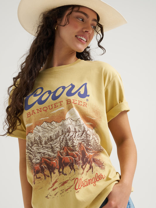 Wrangler x Coors2.0 Unisex Tan Western Scenic Mountains Graphic Print Logo Short Sleeve Tee 112383050