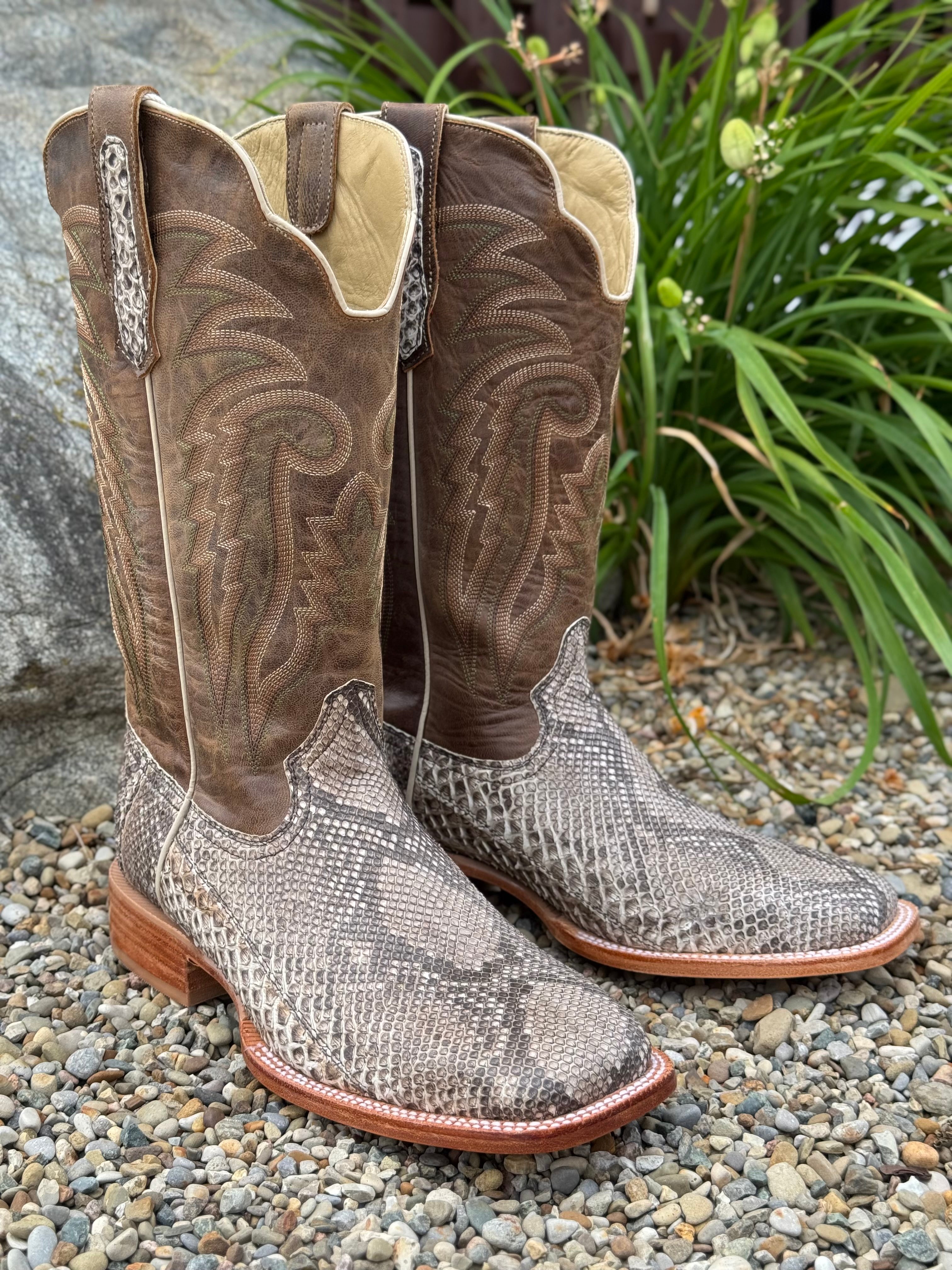 R. Watson Men's Rustic Python Belly Square Toe Western Cowboy