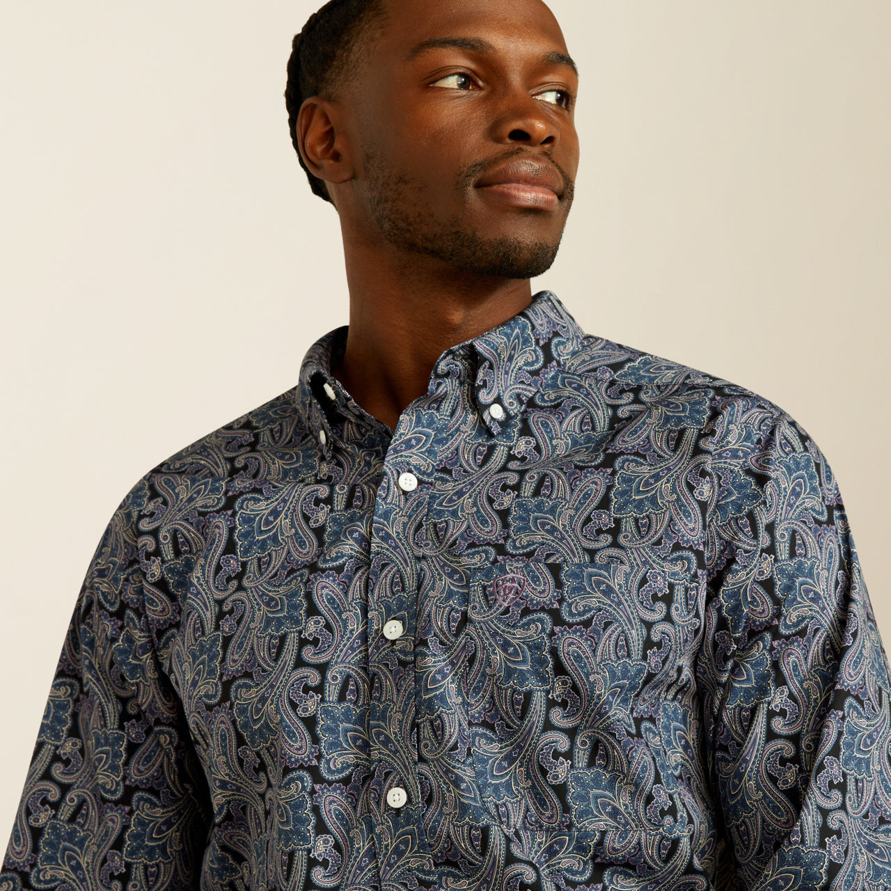 navy paisley dress shirt Paisley Velvet Metallic Windowpane Long Sleeve Dress Shirt NAVY NAVY / SM
