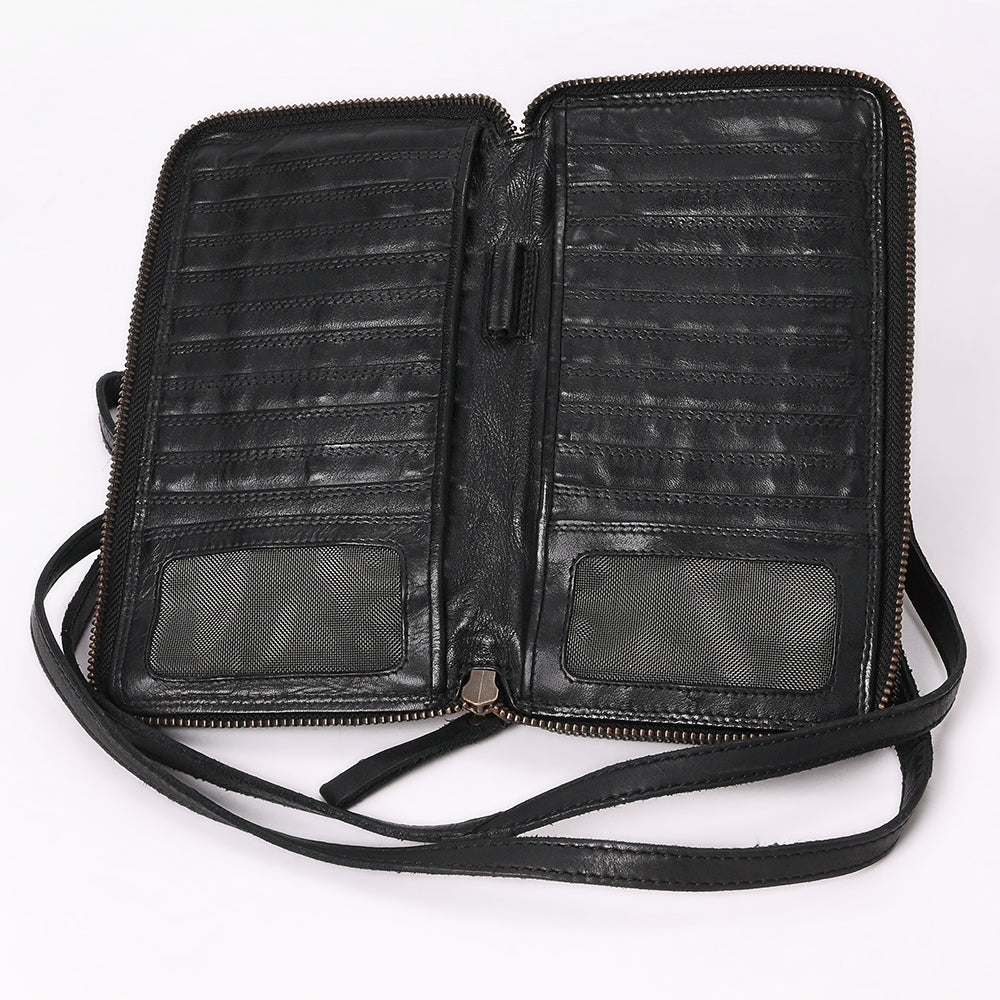 Spaghetti Western Black Genuine Leather Sling Crossbody Bag  display picture 1