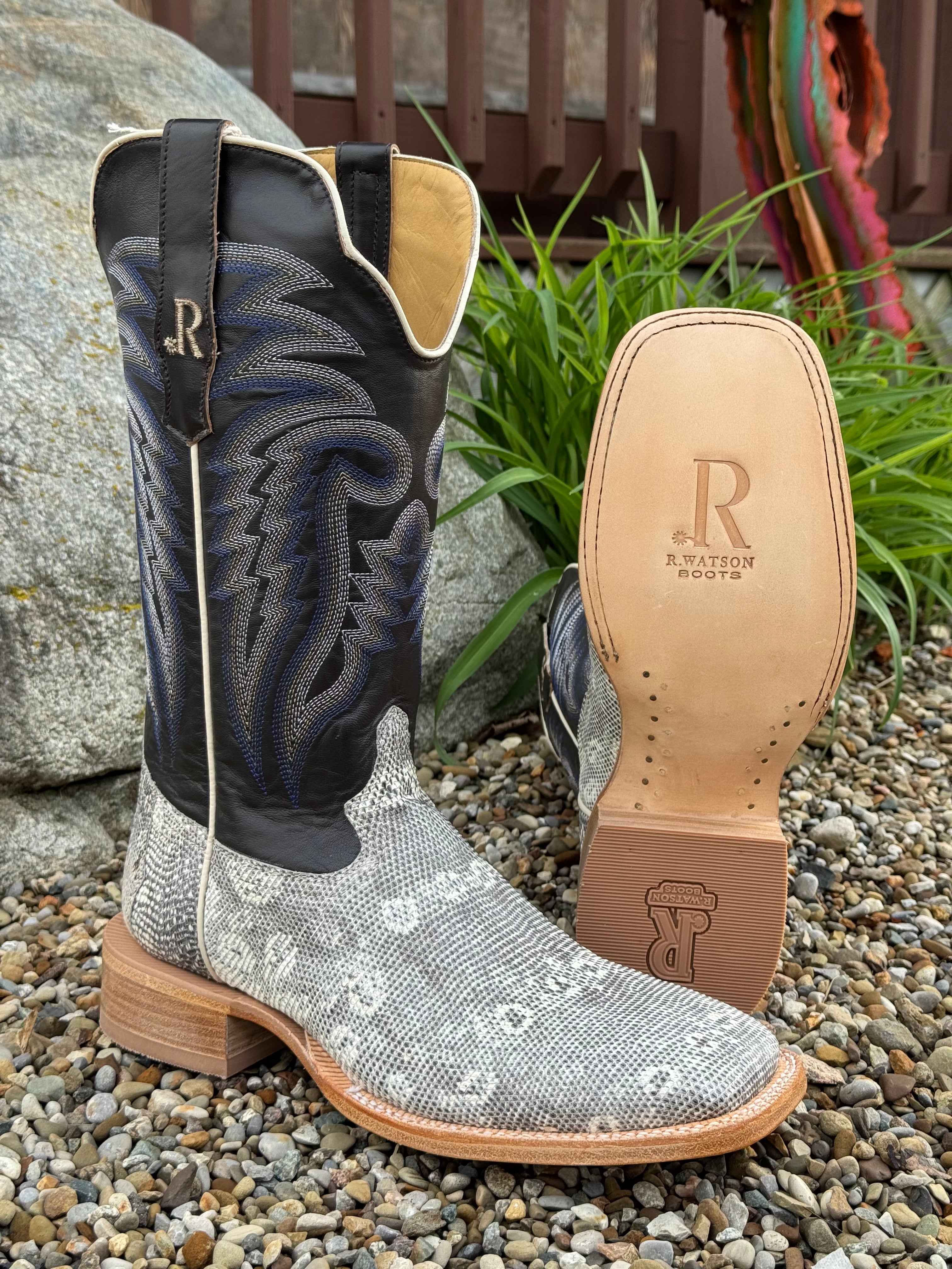 R. Watson Men's Natural Ring Tail Lizard Square Toe Cowboy Boots