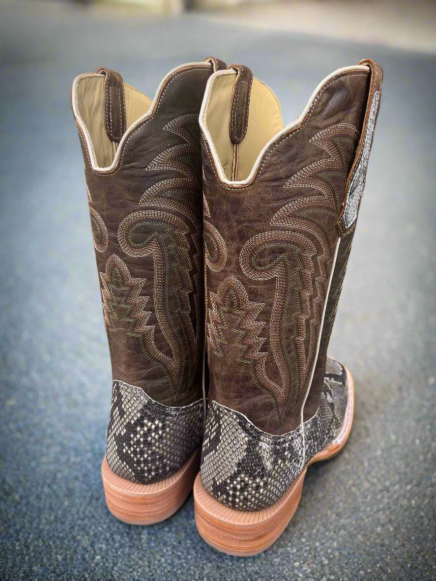 R. Watson Men's Rustic Python Belly Square Toe Western Cowboy