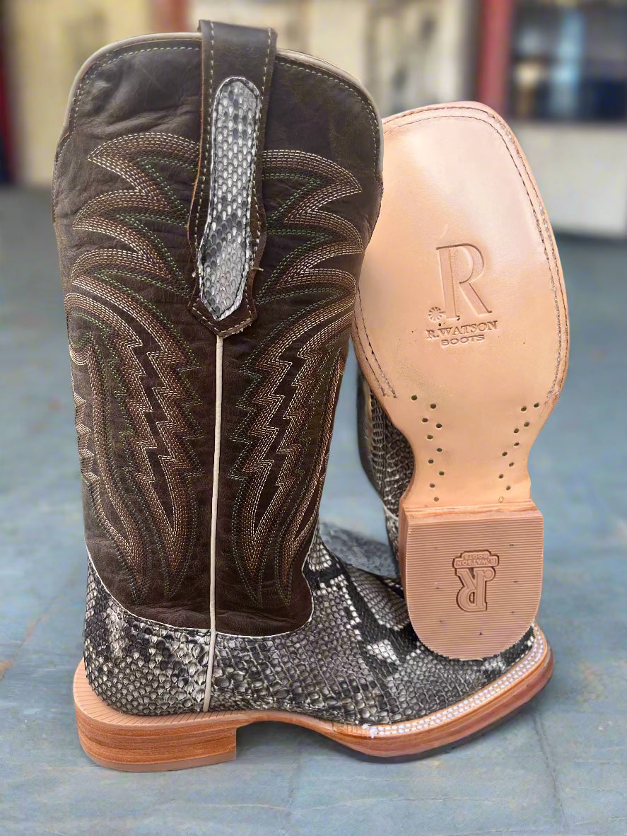 R. Watson Men's Rustic Python Belly Square Toe Western Cowboy