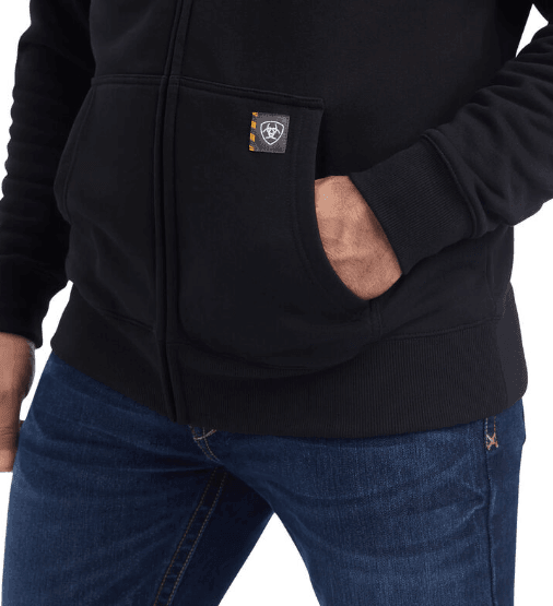 ARIAT Men's Rebar Workman Full Zip Hoodie – Reflective Flag Graphic, Water-Repellent Fleece, Adjustable Hood, Ribbed Cuffs