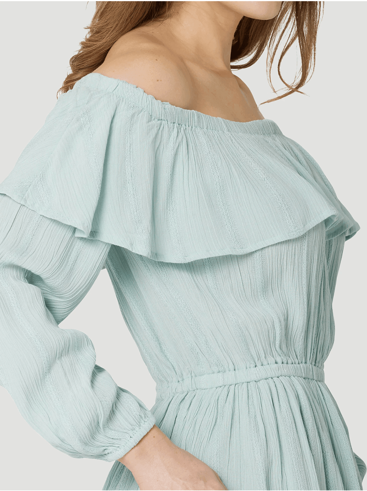 Wrangler Women's Ruffle Off Shoulder Light Teal Dress 112327246 | Painted Cowgirl Western Store Wrangler Women's Ruffle Off Shoulder Light Teal Dress 112327246 | Painted Cowgirl Western Store