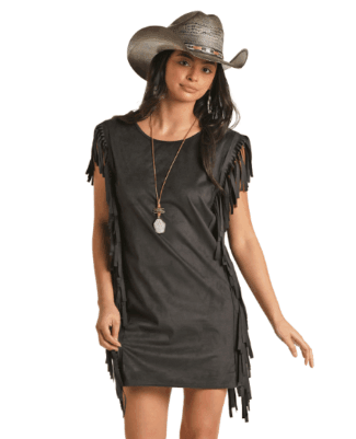 Rock & Roll Cowgirl Women's Black Fringe Microsuede Dress RRWRD0R0Y5BK S Rock & Roll Cowgirl Women's Black Fringe Microsuede Dress RRWRD0R0Y5BK S