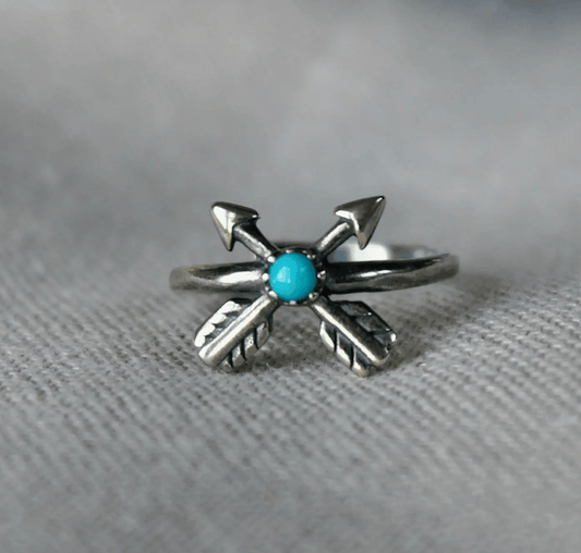 Sowell Jewelry Cross Arrow Turquoise Sterling Silver Ring RS-2762