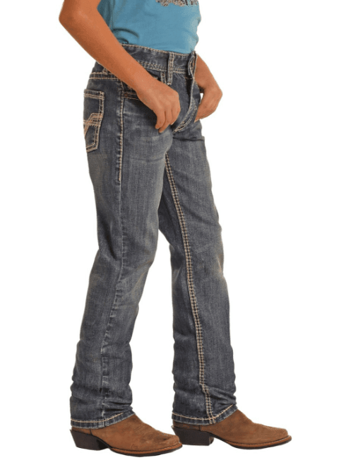 N. Rockwell Juvenile Cowboy オフセットプリント Rock & Roll Cowboy Boy's Slim Fit Straight Jeans BB1RD02489