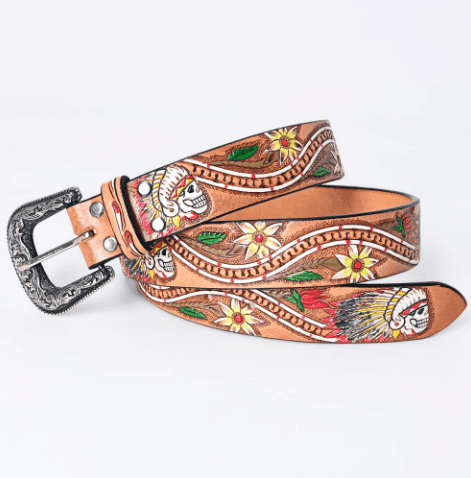 American Darling Skull & Flowers Hand Tooled & Painted  display picture 3