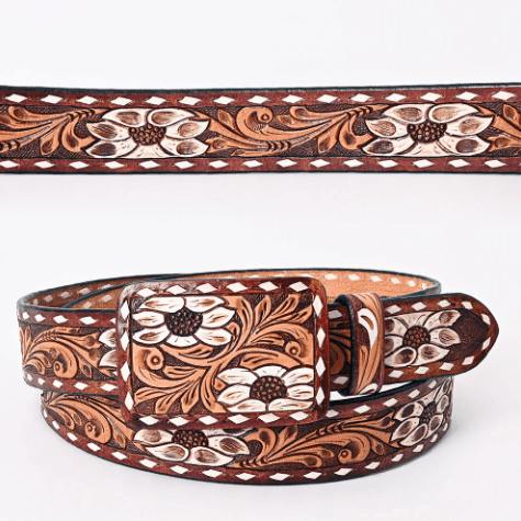 American Darling White Flower Hand Tooled & Painted Leather Belt