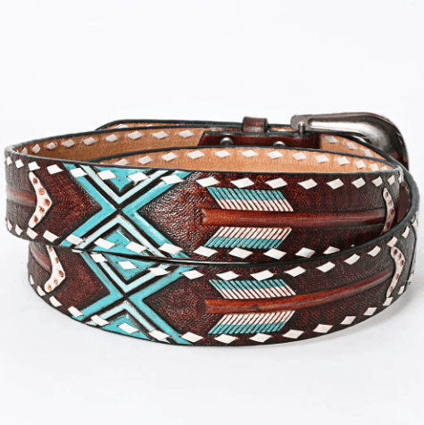 American Darling Arrow Hand Tooled & Painted Leather Belt  display picture 3
