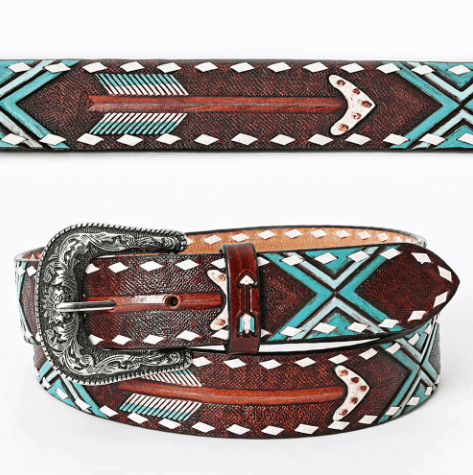 American Darling Turquoise Color Hand Tooled Brown Leather Belt 40 NWOT American Darling Tooled Leather Belt | BELT | FREDERICKSBURG  main image 2