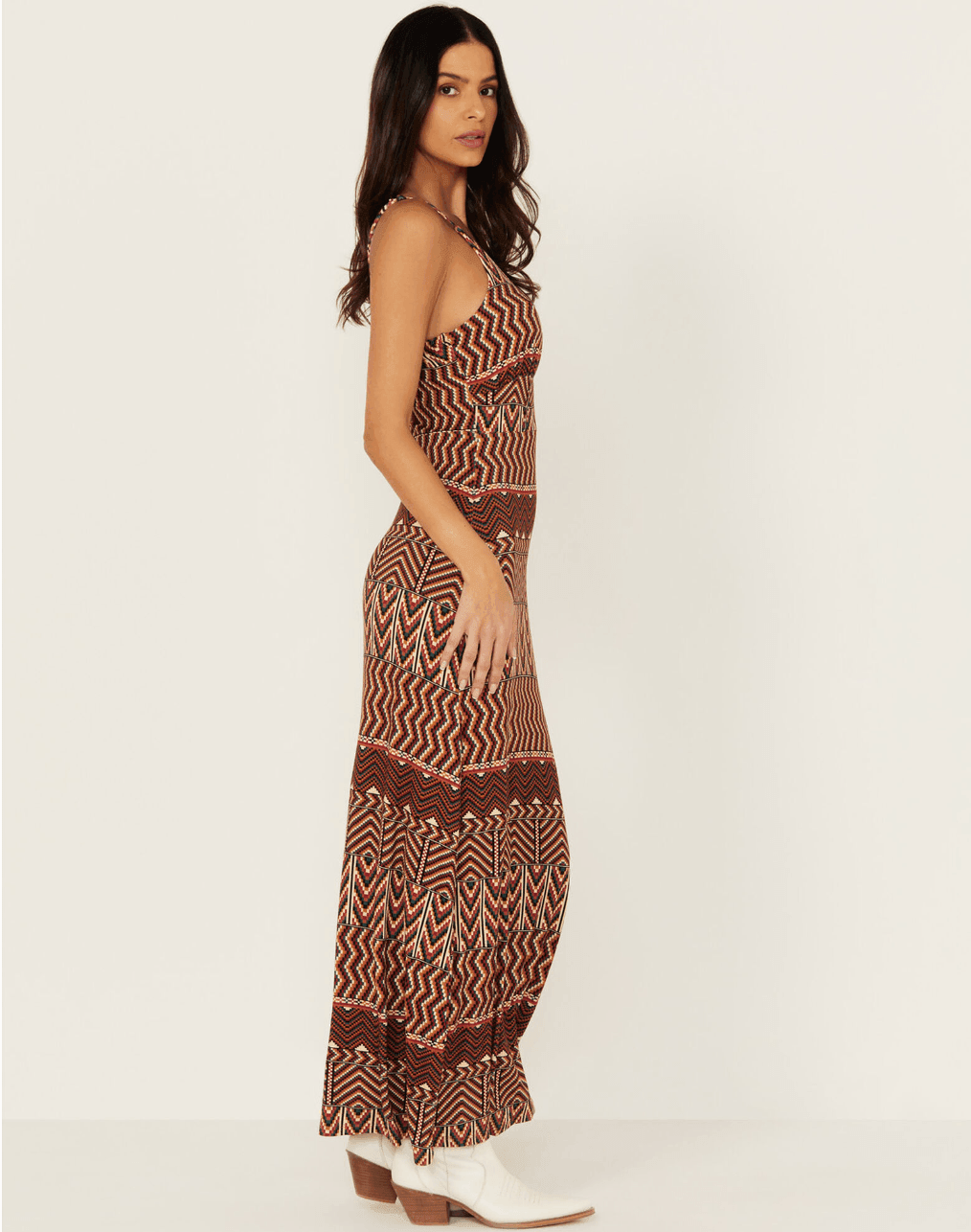Rock & Roll Cowgirl Women's Burnt Orange Geo Print Tank Maxi Dress BWD0R03294 S