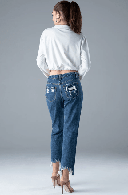 Ceros Women's Stella High Rise Medium Wash Straight Cropped Jeans CS1595