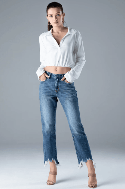 Ceros Women's Stella High Rise Medium Wash Straight Cropped Jeans CS1595