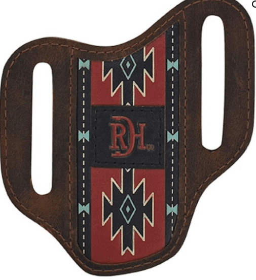 Red Dirt Hat Co. Brown with Red Aztec Design Leather Pancake Knife Sheath 24068882K2