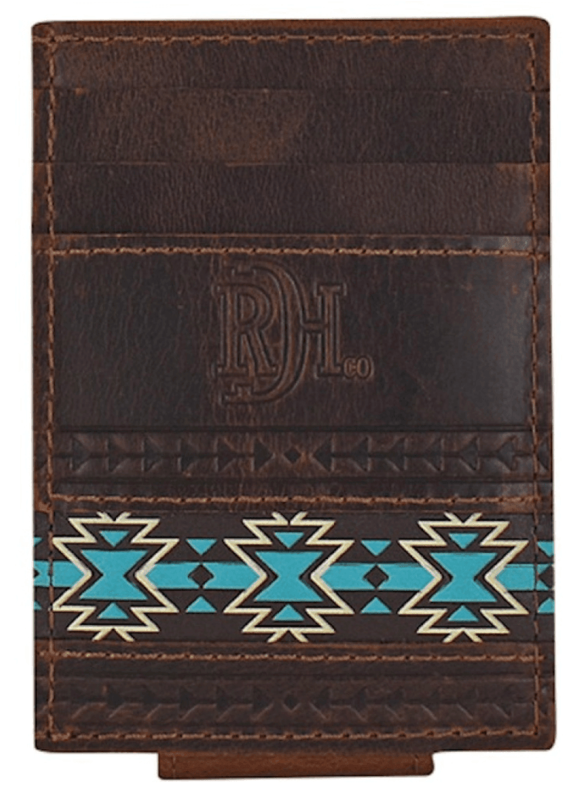 Red Dirt Hat Co. Chestnut Brown w/ Southwest Design Leather Money Clip Card Case 24068875M1