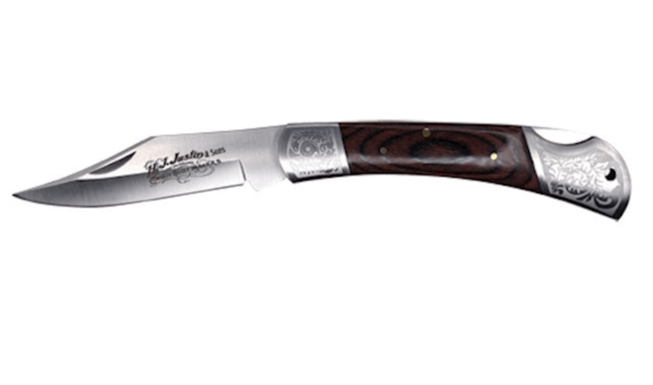 Justin Folding Wood Handle w/ Etching Pocket Knife 2427410201