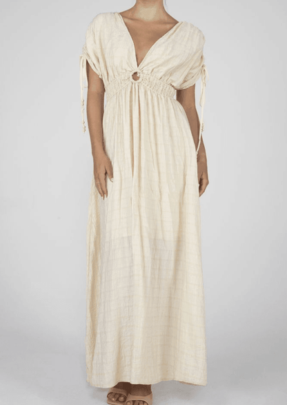 Miss Me Women's Cream Flowy Maxi Dress w/ Smocked Waist & Tassels MD1731S | Painted Cowgirl Western Store Miss Me Women's Cream Flowy Maxi Dress w/ Smocked Waist & Tassels MD1731S | Painted Cowgirl Western Store