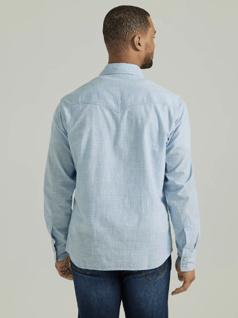 Wrangler Retro Performance Men's Blue Weave Long Sleeve Snap
