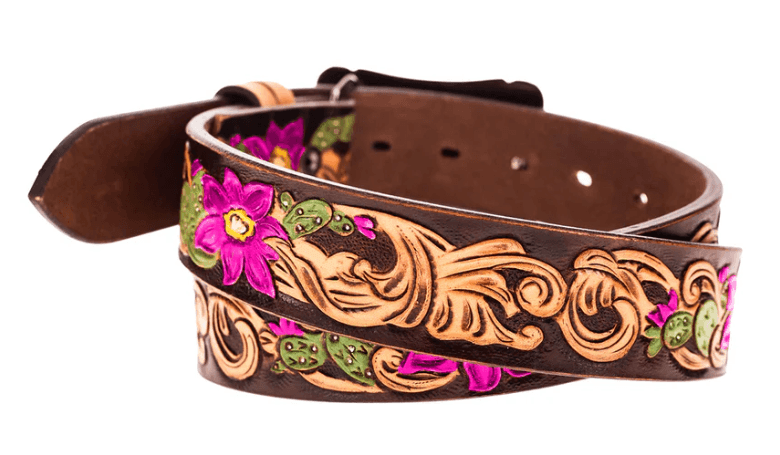 Hooey Senorita Brown Hand Tooled Hand Painted Cactus Blossom