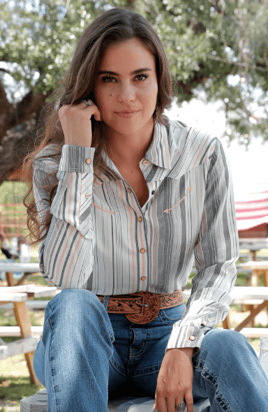 Cruel Denim Women's Peach Multi Stripe Long Sleeve Snap Western - Main Image