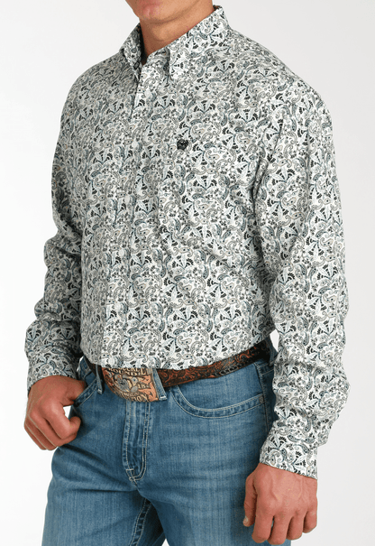 Cinch Men's White Paisley Print Button-Down Western Shirt L Cinch Men's White Paisley Print Button-Down Western Shirt L