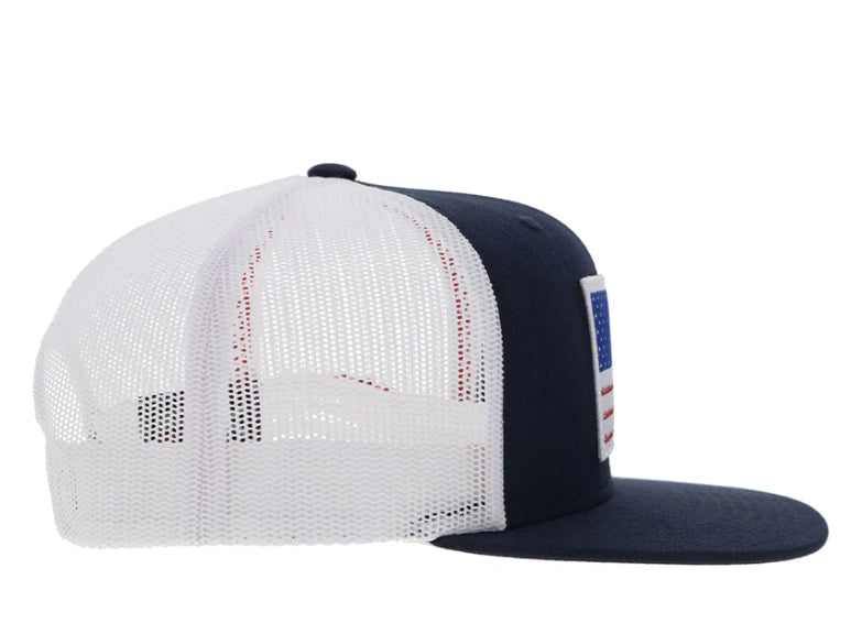 Hooey Liberty Roper Navy White Flag Trucker Snapback Hat 2310T