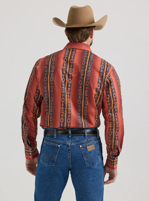 Wrangler Men's Rusty Orange Checotah Long Sleeve Western Snap