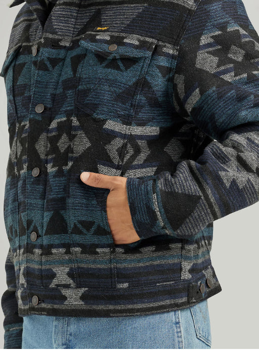 Wrangler Men's Navy Waters Jacquard Aztec Print Sherpa Lined