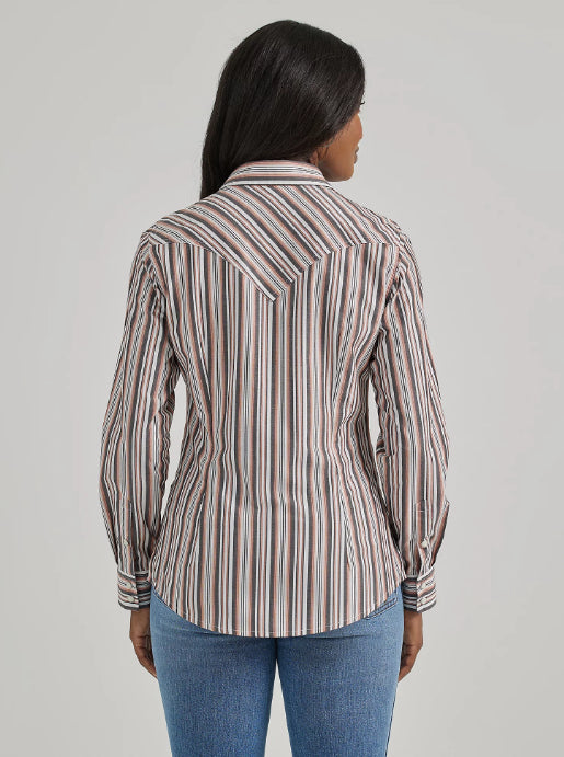 Wrangler Women's Pink Grey Metallic Stripe Slim Fit Snap