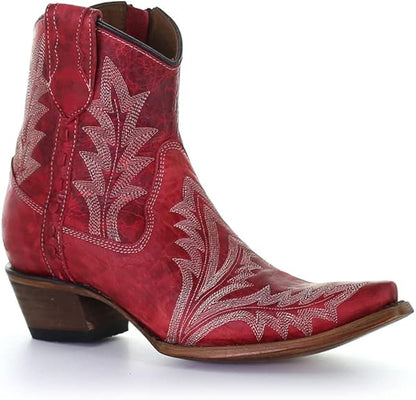 Circle G Women's Red w/White Embroidery Cowgirl Ankle Boots L5704