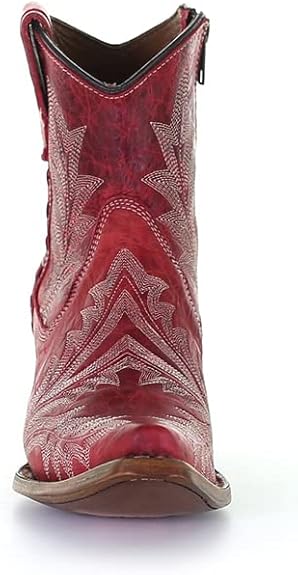 Circle G Women's Red w/White Embroidery Cowgirl Ankle Boots L5704