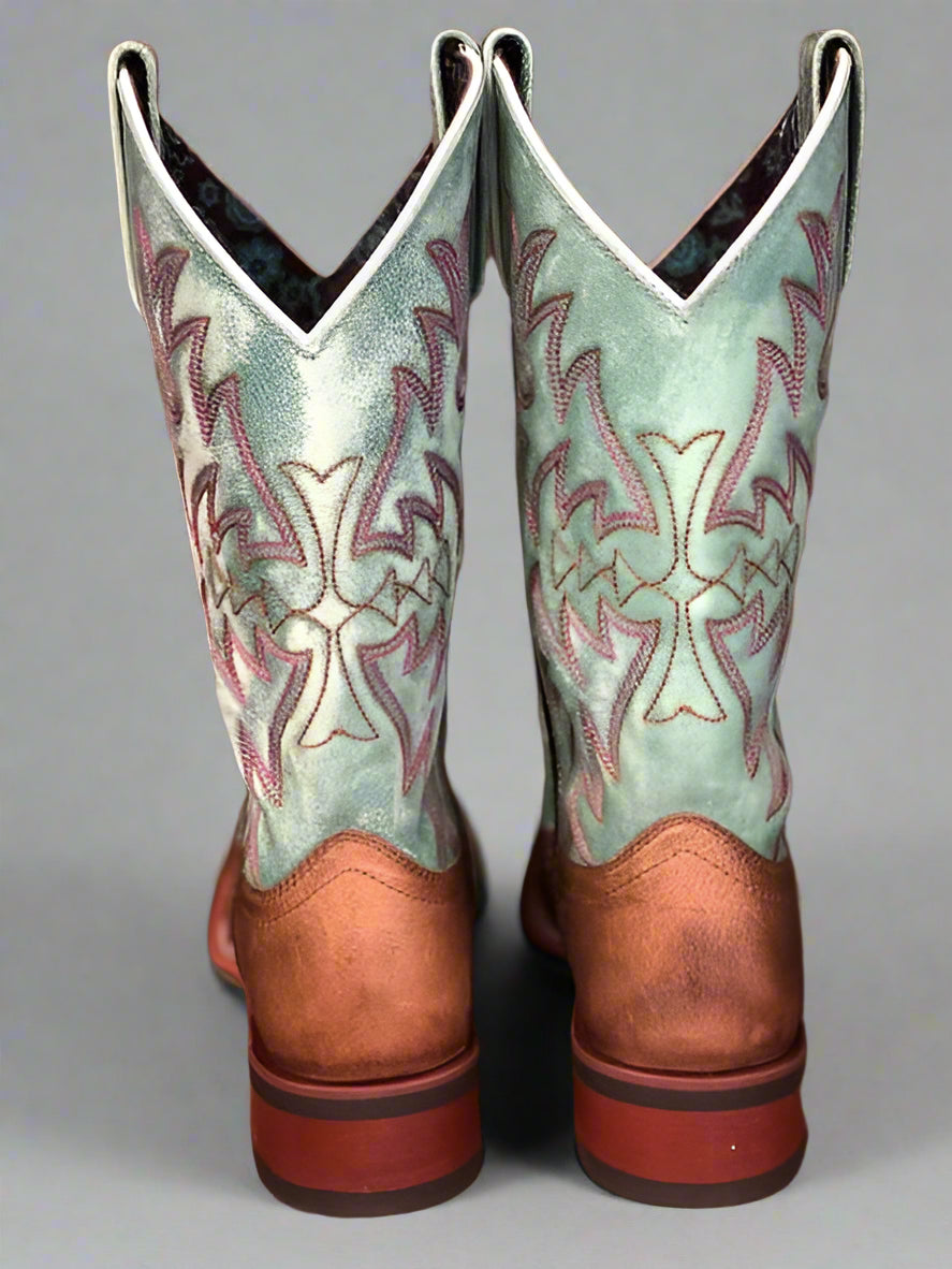Laredo Women's Anita Brown & Pale Turquoise Square Toe Cowgirl