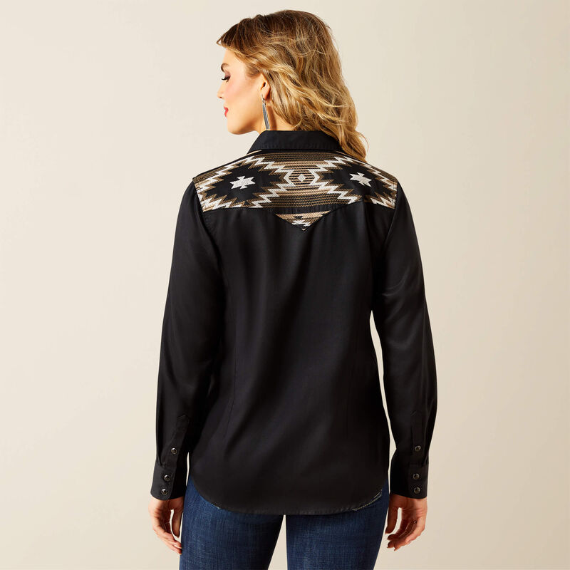 Ariat Women's Black Dawn Aztec Embroidered Pearl Snap Long Sleeve