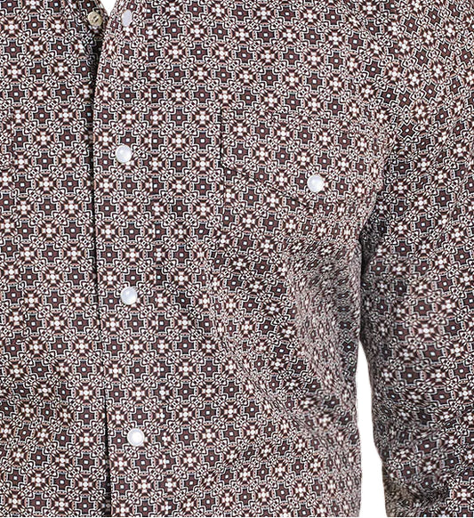 Panhandle Slim Men's Brown Medallion Geo Print Pearl Snap Long Sleeve Western Shirt SMN2S07615