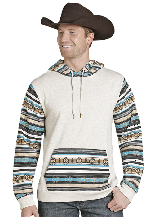 Rock & Roll Cowboy Men's Natural Color Blocked Aztec Print Western Hoodie BM94T07706