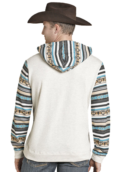 Rock & Roll Cowboy Men's Natural Color Blocked Aztec Print Western Hoodie BM94T07706