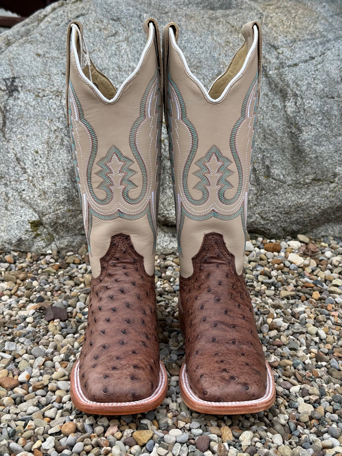 R. Watson Women's Kango Tobacco Bruciato Full Quill Ostrich Square Toe Western Cowgirl Boots RWL4301-2